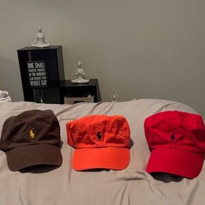 Ralph Lauren Polo Bear Caps in Brown, Orange, and Red